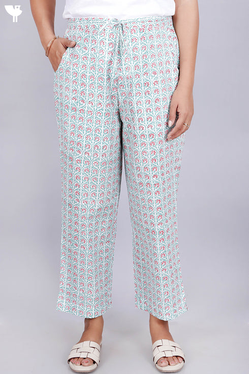 Cambric Cotton Pants in Block Print